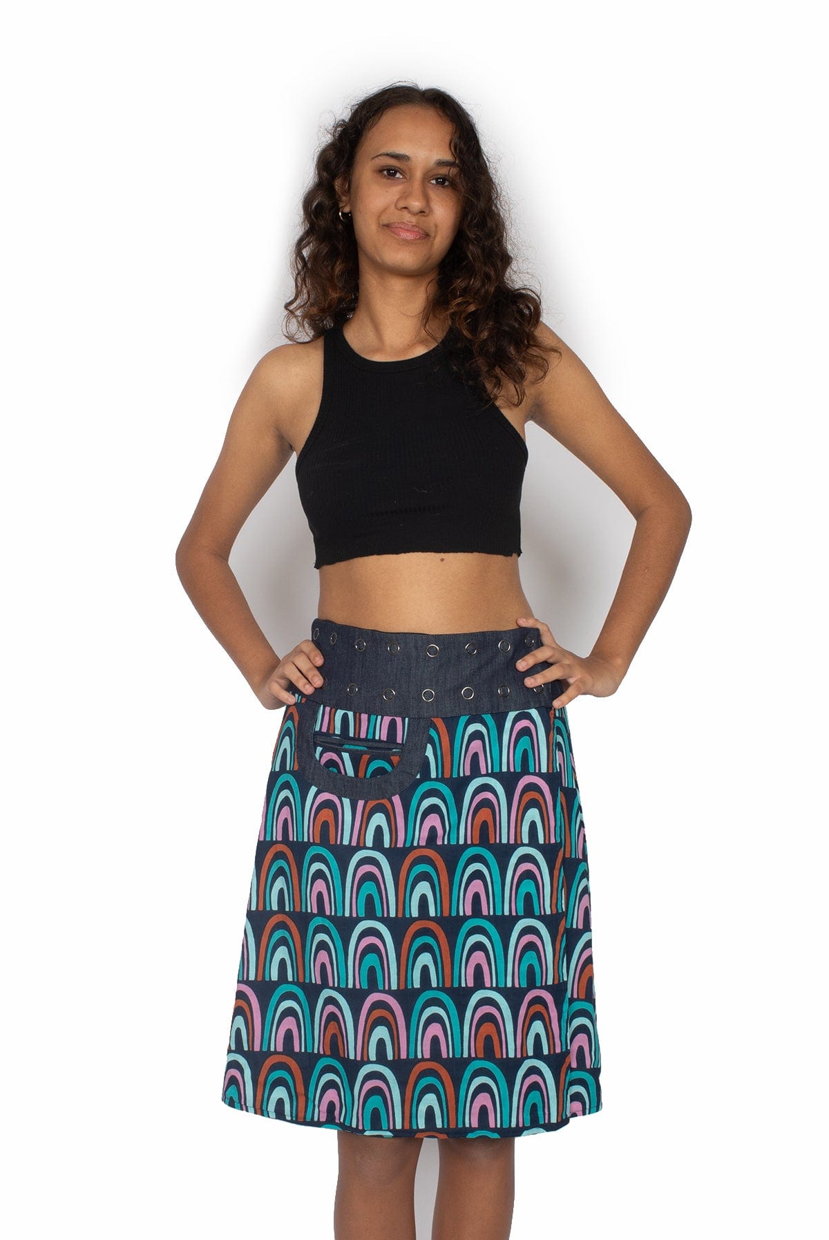 OM Designs Skirts New Energy Reversible Skirt  - Rainbow Blue / Dragonfly Black