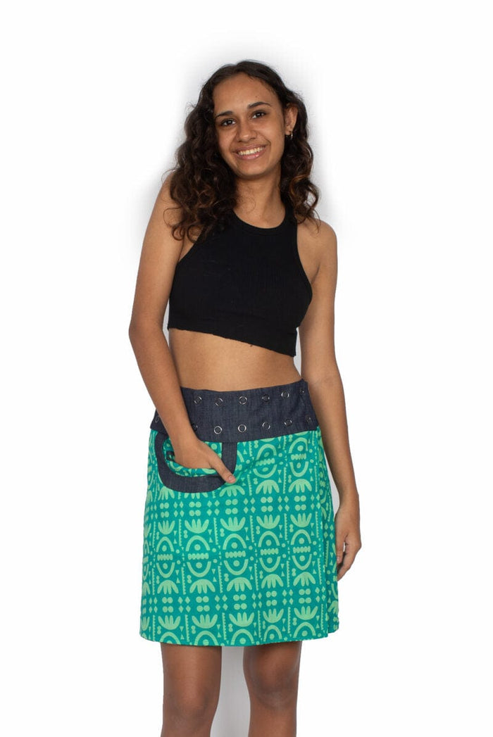 OM Designs Skirts New Energy Reversible Skirt  - Tribal Green / Monstera Jungle