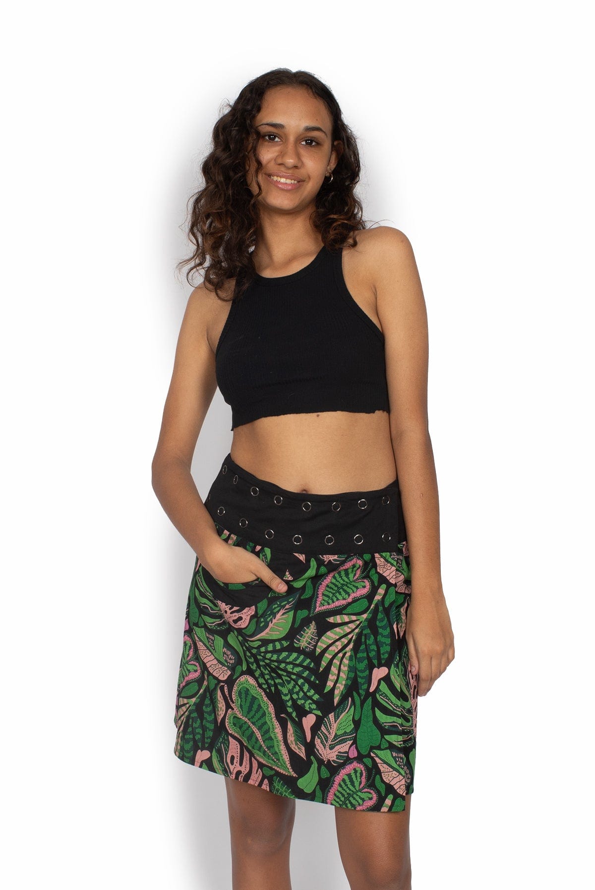 OM Designs Skirts New Energy Reversible Skirt  - Tribal Green / Monstera Jungle