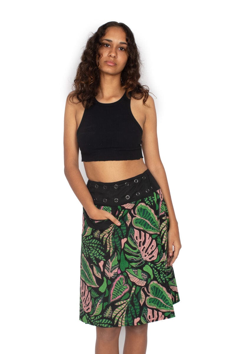 OM Designs Skirts New Energy Reversible Skirt  - Tribal Green / Monstera Jungle