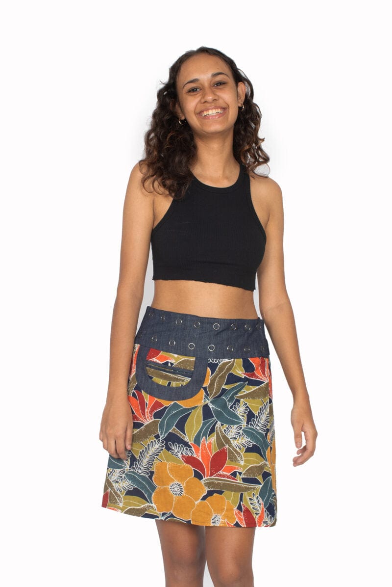 OM Designs Skirts New Energy Reversible Skirt  - Tropical Jungle / Rainbow Orange