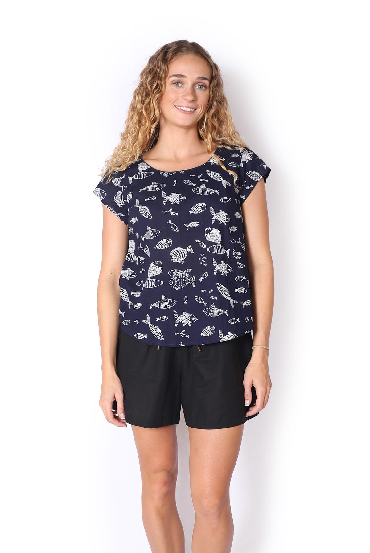 OM Designs OM Design Chloe Top - Navy Fish OM Design Chloe Top - Abstract Blue Splash Swimwear Womens Clothing