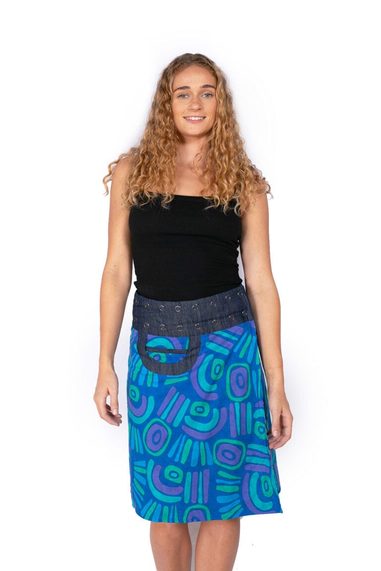 OM Designs Om Design New Energy Skirt (Long)- Abstract Blue/Daisys Black Om Design New Energy Skirt (Long)- Abstract Blue/Daisys Black Splash Swimwear Womens Clothing O/S 1000023726