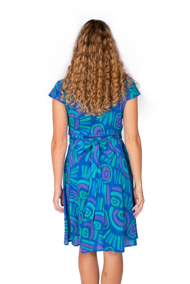 OM Designs Om Design Rose Wrap Dress - Abstract Blue Om Design Rose Wrap Dress - Abstract Blue Splash Swimwear Womens Clothing