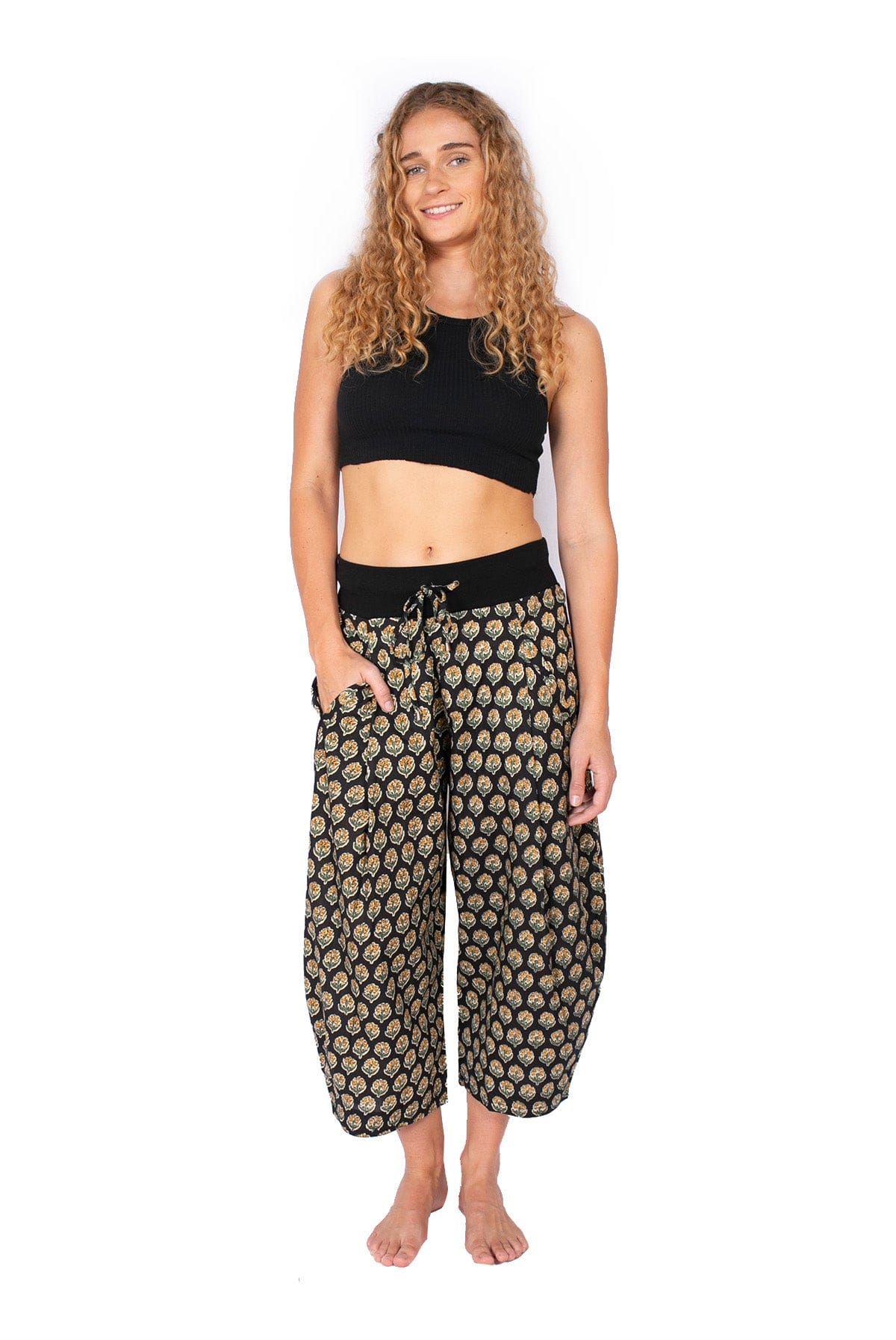 OM Designs Om Design Yoga Pants - Night Bouquet Om Design Yoga Pants - Night Bouquet Splash Swimwear Womens Clothing
