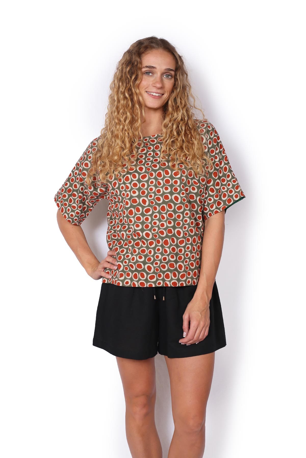 OM Designs OM Designs Jaydee Reversible Top - Thar Desert/ Spiral Green OM Designs Jaydee Reversible Top - Abstract Black / Abstract Blue Splash Swimwear Tops