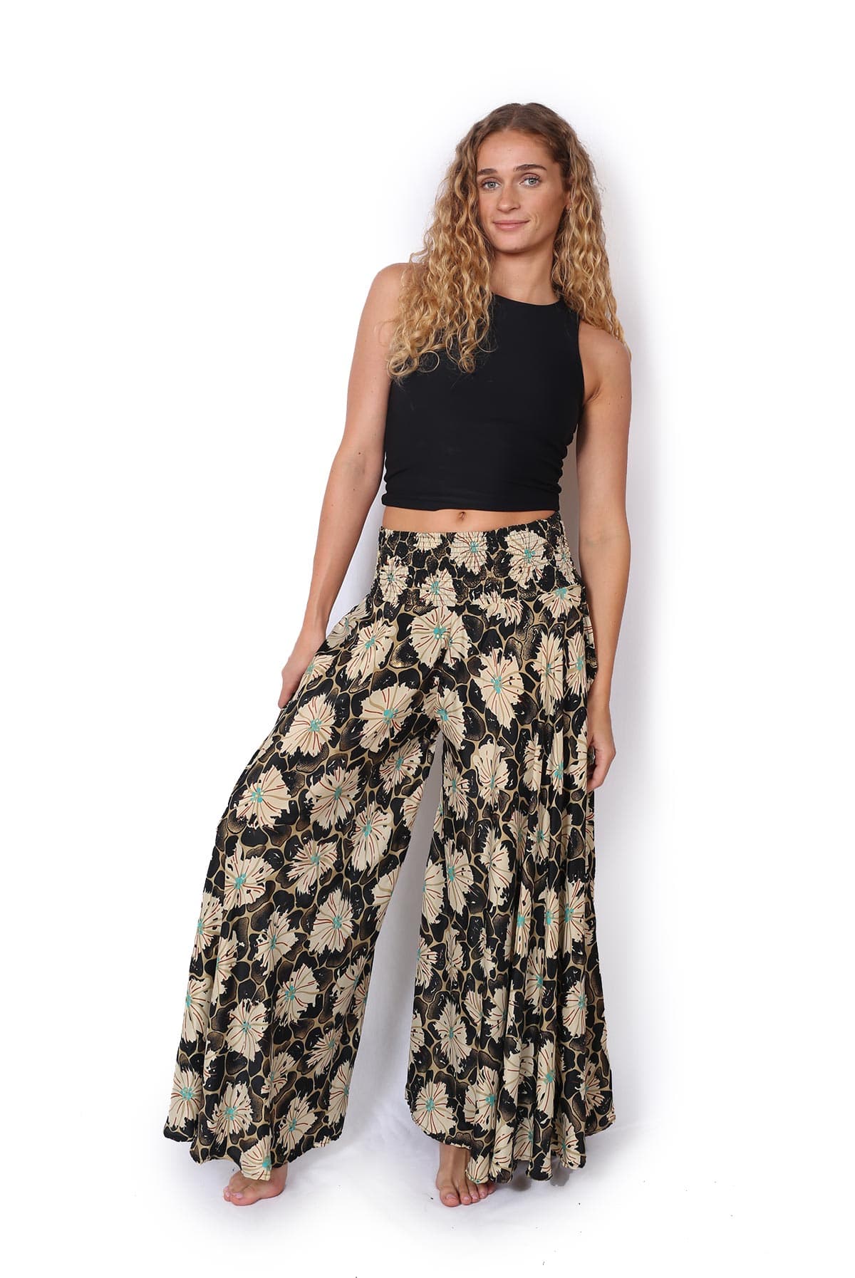OM Designs OM Designs Meera Pant - Cream Flower Gold OM Designs Meera Pant - Cream Flower Gold Splash Swimwear Womens Pants