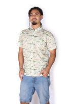 OM Designs OM Designs Mens Shirt - Brooke Croc White Men's Cotton Shirt - Crocodiles Splash Swimwear Mens Shirt