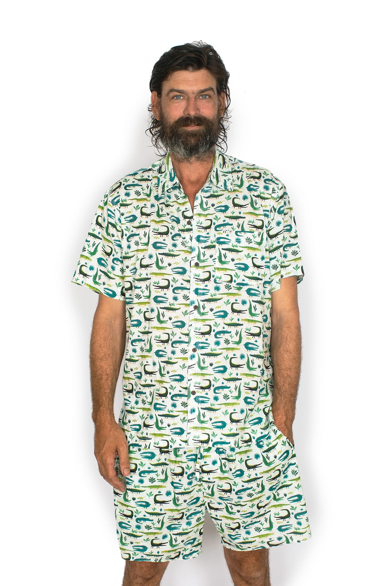 OM Designs OM Designs Mens Shirt - Crocodiles Men's Cotton Shirt - Crocodiles Splash Swimwear Mens Shirt