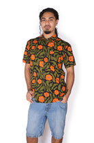 OM Designs OM Designs Mens Shirt - Poppy Orange Men's Cotton Shirt - Crocodiles Splash Swimwear Mens Shirt
