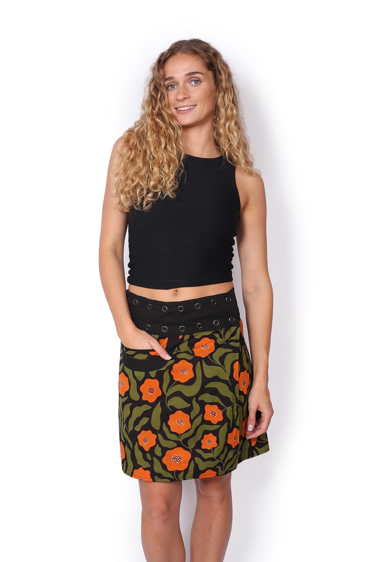 OM Designs OM Designs Reversible New Energy Skirt Short - Navy Florals/Poppy Orange OM Designs Reversible New Energy Skirt Short - Navy Florals/Poppy Orange Splash Swimwear Skirt O/S 1000030815