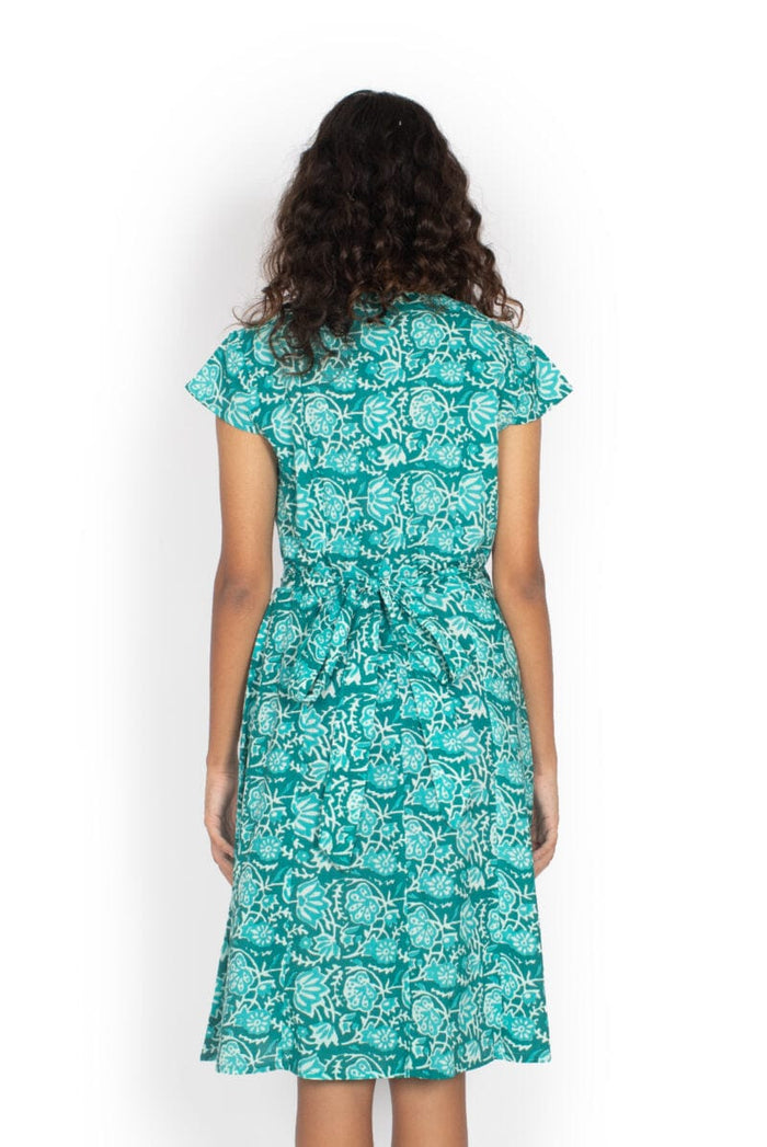 OM Designs Dresses Rose Wrap Dress - Turquoise Blooms