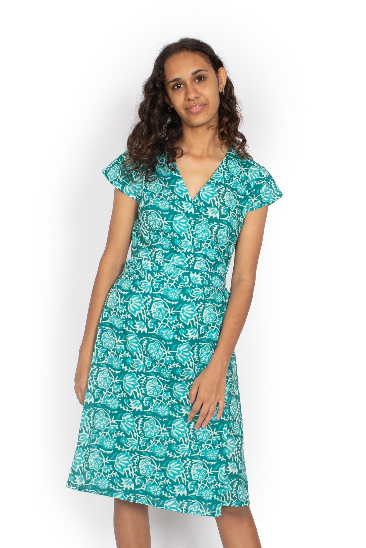 OM Designs Dresses Rose Wrap Dress - Turquoise Blooms