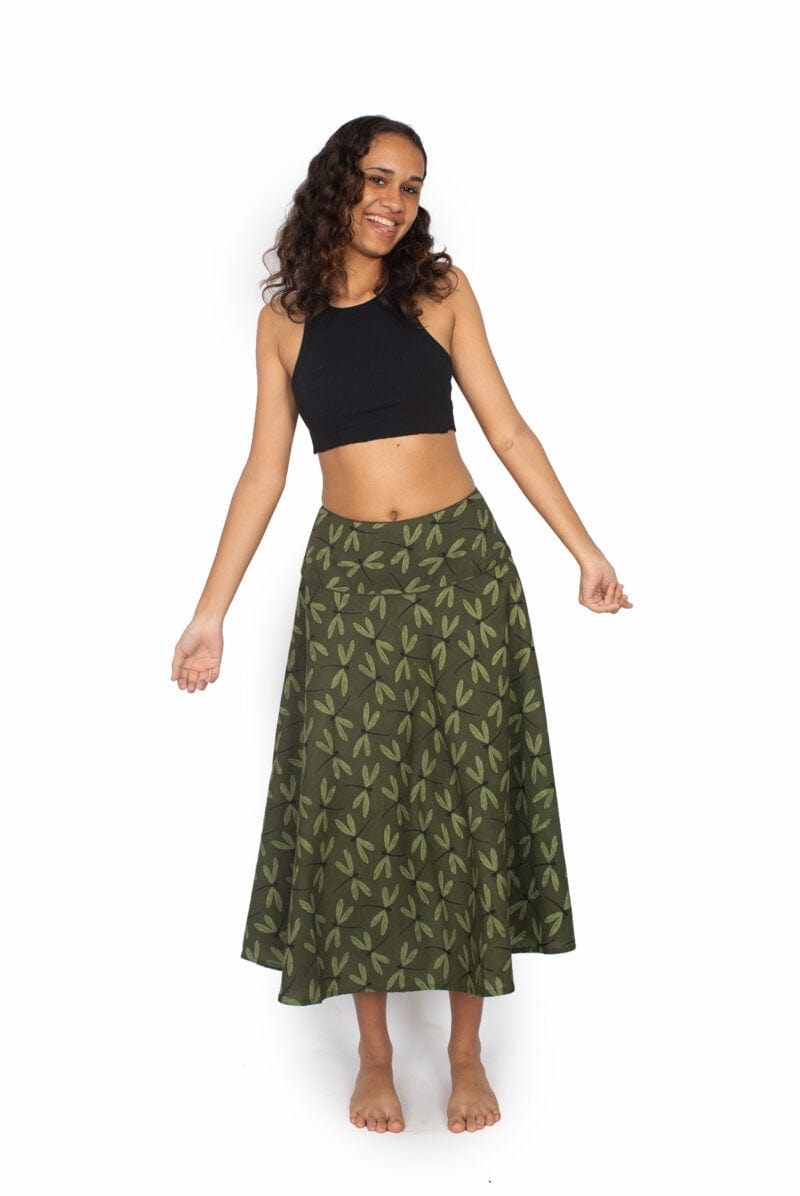 OM Designs Pants Shalu Skirt - Olive Dragonfly