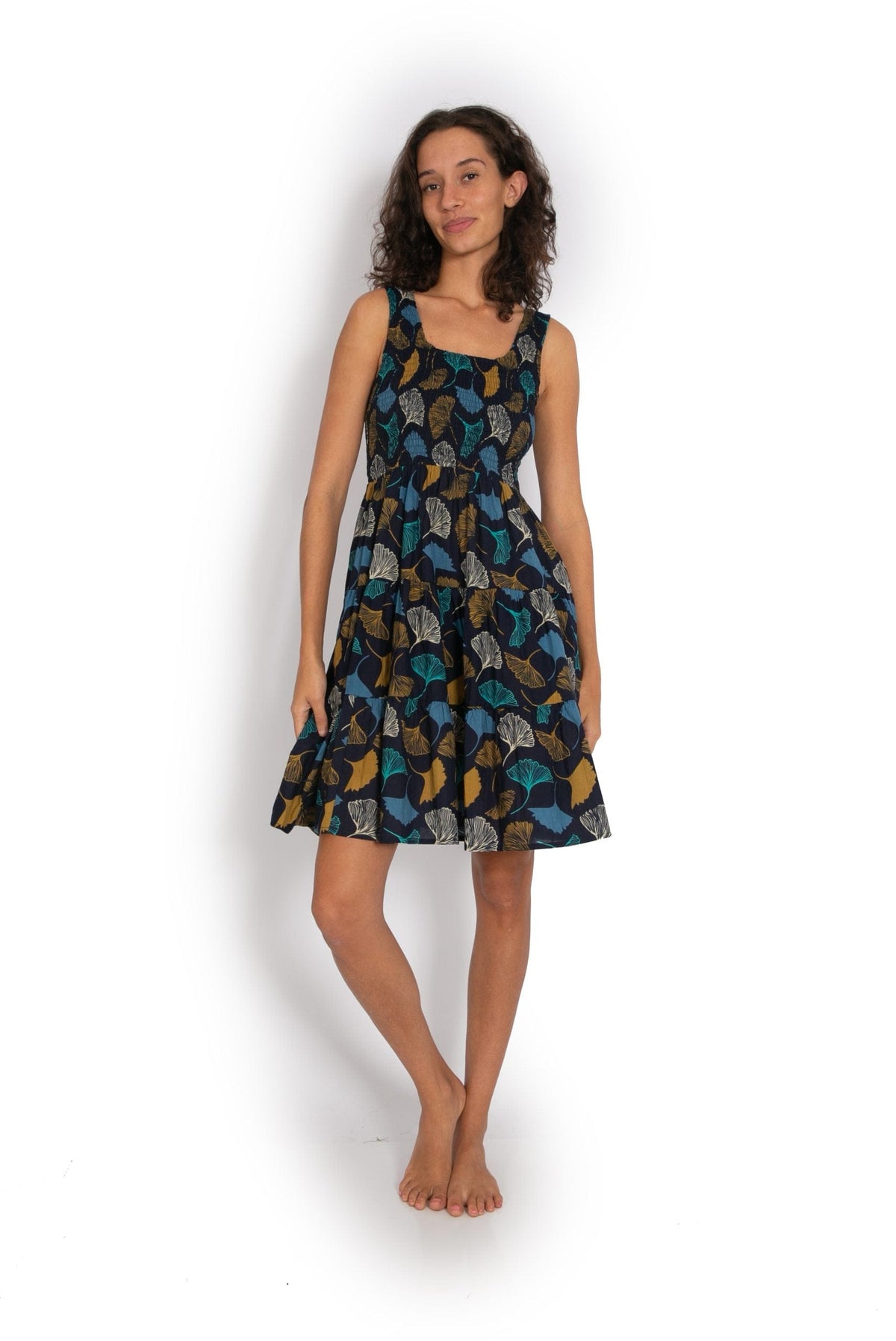 OM Designs Dresses Short Puri Dress - Navy Ginko Garden* OM Designs Puri Dress - Retro Butterflys