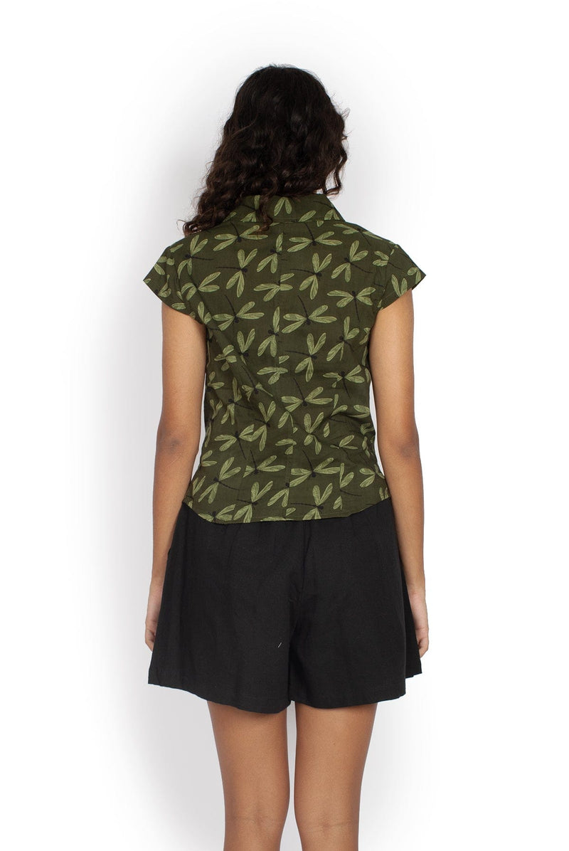 OM Designs Tops Sumi Top - Olive Dragonfly