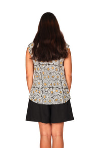 OM Designs Tops Tulip Top - Black Sunflower Block Print