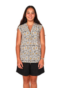 OM Designs Tops Tulip Top - Black Sunflower Block Print