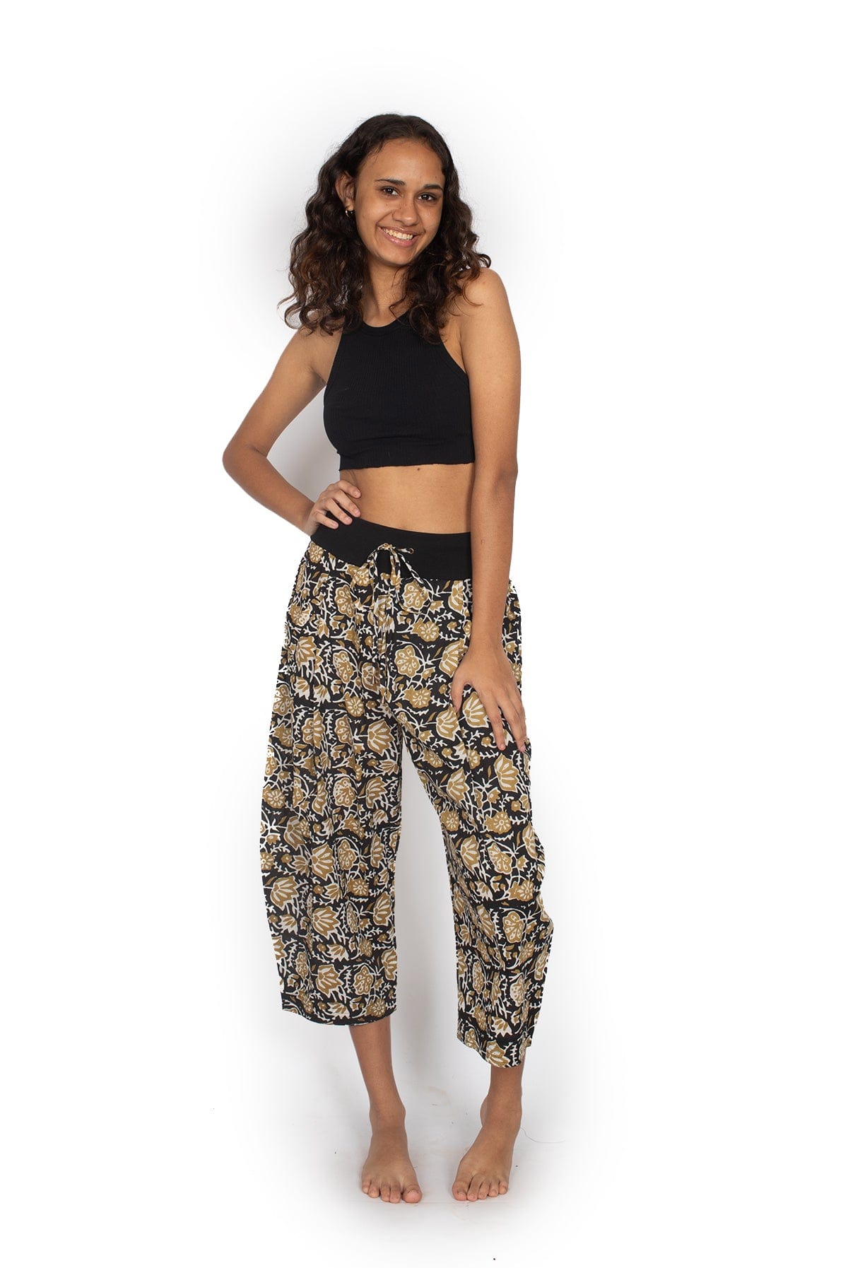 OM Designs Pants Yoga Pants - Gold Blooms