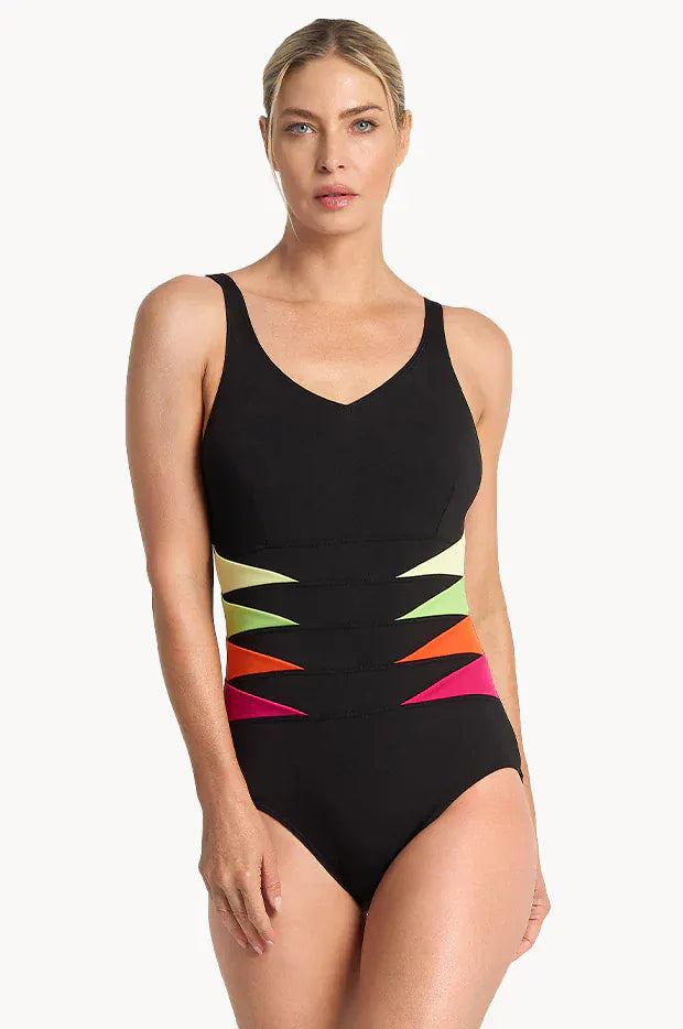 Pool Proof Rozelia Triangle Splice Tank One Piece Pool Proof Rozelia Triangle Splice Tank One Piece Splash Swimwear Lime / AU14/US10 1000029727