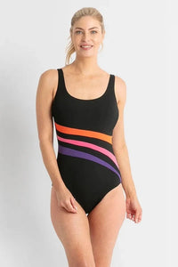 Pool Proof Rozella DD/E Wave Spliced One Piece PO61134DDE Pool Proof Rozella DD/E Wave Spliced One Piece Splash Swimwear Black / AU12/US8 9313513638303