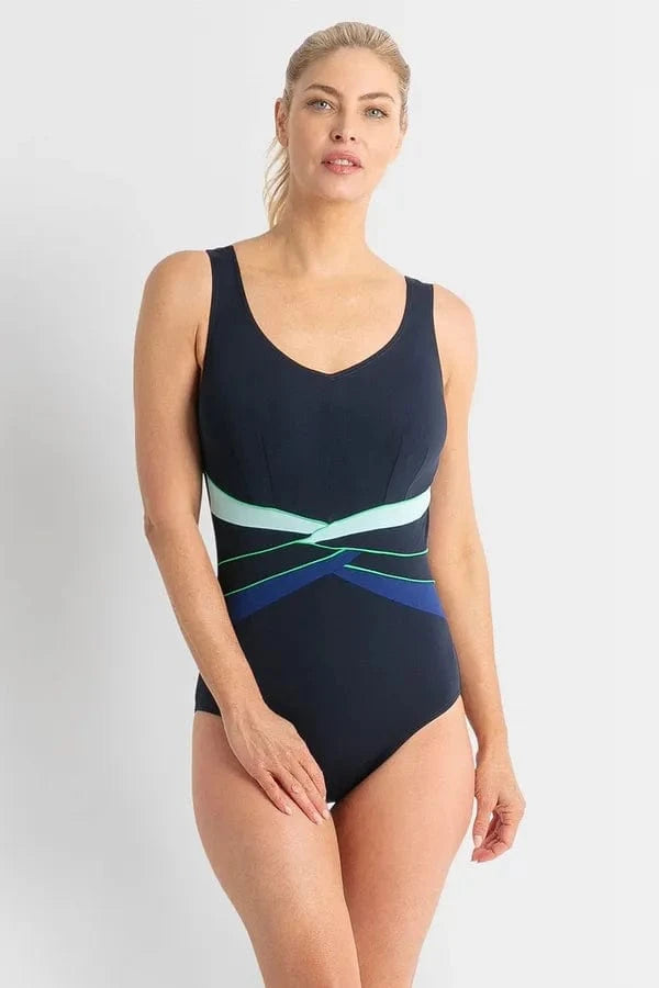 Pool Proof Rozella Pipe Splice Tank One Piece - Navy Pool Proof Rozella Pipe Splice Tank One Piece - Navy Splash Swimwear