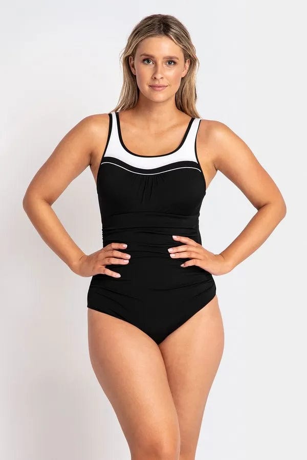 Pool Proof Scoop Rouch Masectomy One Piece - Black Splash Swimwear One Pieces