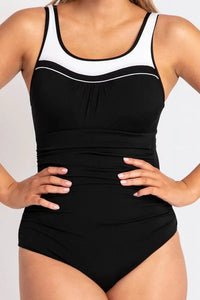 Pool Proof Scoop Rouch Masectomy One Piece - Black Splash Swimwear One Pieces