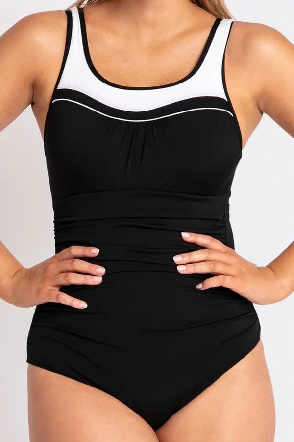 Pool Proof Scoop Rouch Masectomy One Piece - Black Splash Swimwear One Pieces