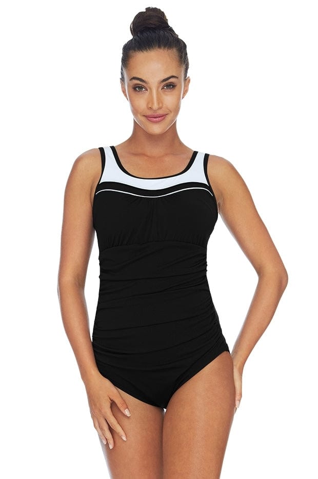 Pool Proof Scoop Rouch Mastectomy One Piece Splash Swimwear Swim Dress, Tankini & One Piece