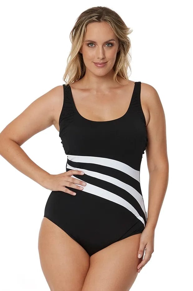 Pool Proof Wave Spliced DD/E Cup One Piece - Black Splash Swimwear One Pieces