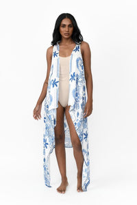 Freya Duster Vest - Blue & White - Possi the Label - Splash Swimwear  - Dec22, kaftans & cover ups, kimonos, possi the label, Womens - Splash Swimwear 