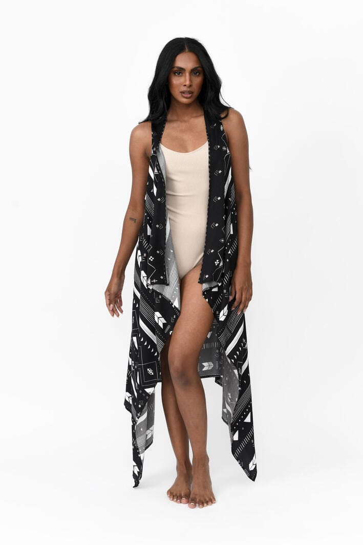 Freya Duster Vest Tribal - Black & Silver - Possi the Label - Splash Swimwear  - Dec22, kaftans & cover ups, kimonos, possi the label, Womens - Splash Swimwear 