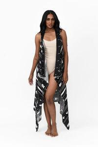 Possi the Label Freya Duster Vest Tribal - Black & Silver PLT-FDV101 Splash Swimwear Clothing O/S 794712263876