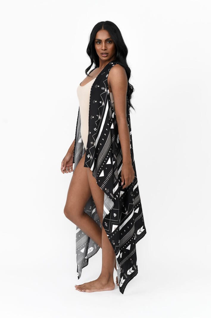 Possi the Label Freya Duster Vest Tribal - Black & Silver PLT-FDV101 Splash Swimwear Clothing O/S 794712263876