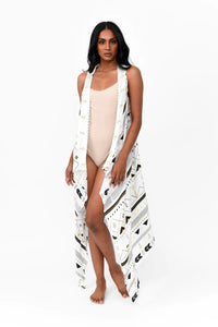 Possi the Label Freya Duster Vest Tribal - White & Gold PTL-FDV101 Shop Australian Tropical Fashion: Freya Duster Vest Tribal - White & Gold | Splash Swimwear Splash Swimwear O/S 794712263807