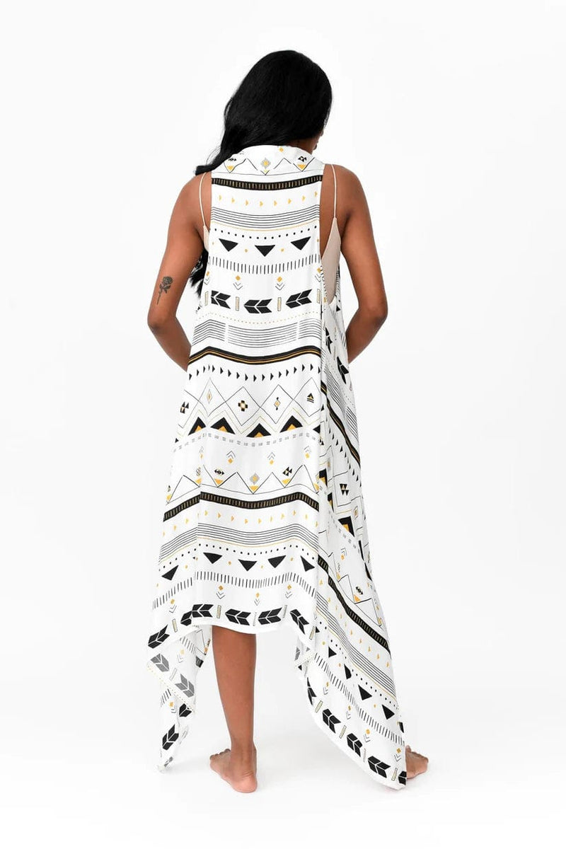 Possi the Label Freya Duster Vest Tribal - White & Gold PTL-FDV101 Shop Australian Tropical Fashion: Freya Duster Vest Tribal - White & Gold | Splash Swimwear Splash Swimwear O/S 794712263807