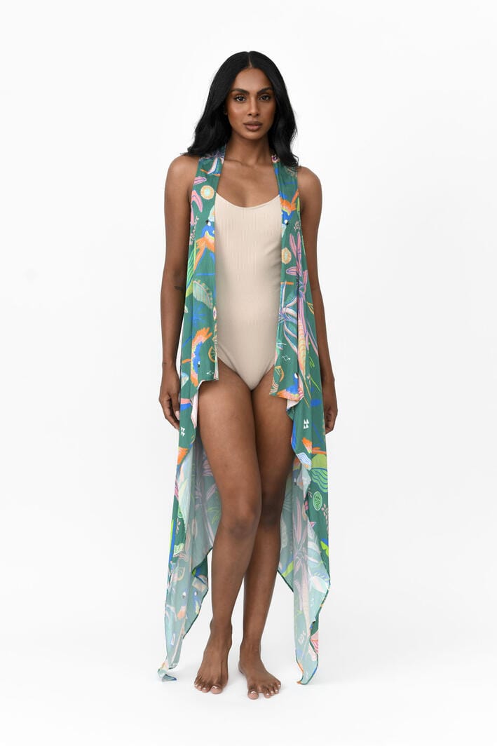 Freya Duster Vest Tropical - Emerald - Possi the Label - Splash Swimwear  - Dec22, kaftans & cover ups, kimonos, possi the label, Womens - Splash Swimwear 