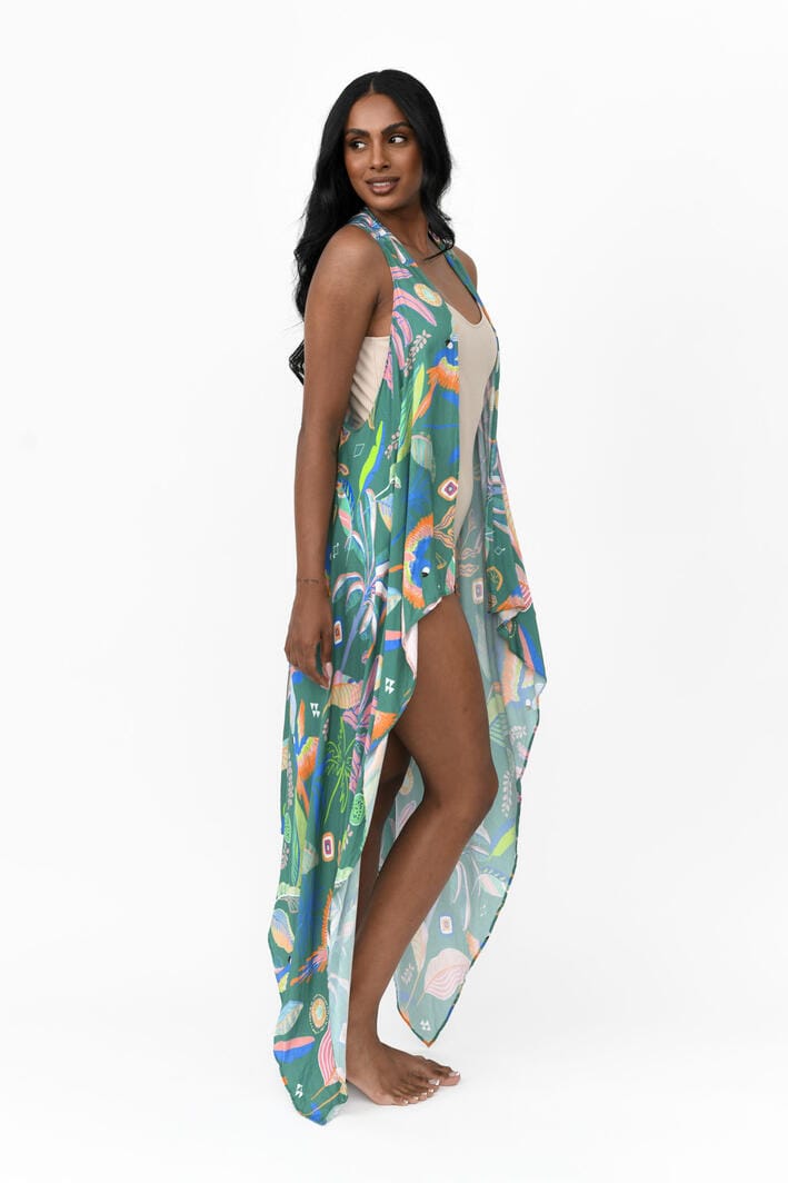 Freya Duster Vest Tropical - Emerald - Possi the Label - Splash Swimwear  - Dec22, kaftans & cover ups, kimonos, possi the label, Womens - Splash Swimwear 