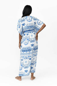 Possi the Label Zahlia Long Kimono Mediterranean - Blue & White Splash Swimwear Clothing