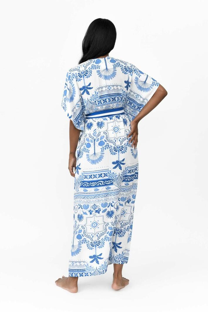 Possi the Label Zahlia Long Kimono Mediterranean - Blue & White Splash Swimwear Clothing