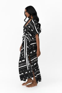 Zahlia Long Kimono Tribal - Black & Silver - Possi the Label - Splash Swimwear  - Dec22, kaftans & cover ups, kimonos, possi the label, Womens - Splash Swimwear 