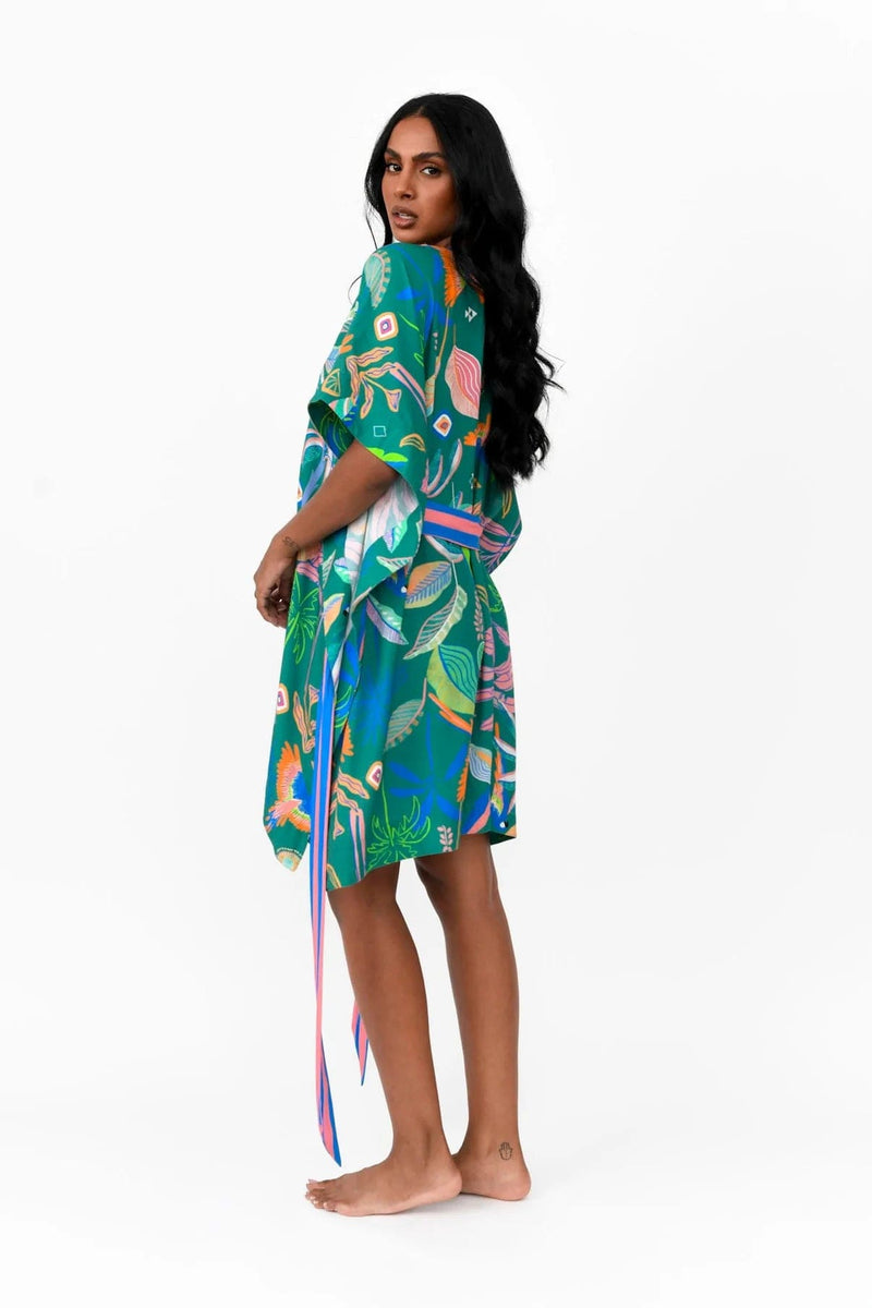 Zahlia Short Kimono in Tropical Print - Emerald - Possi the Label - Splash Swimwear  - Dec22, kimonos, possi the label, Womens - Splash Swimwear 