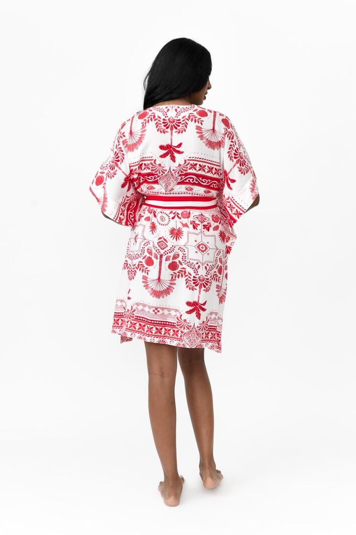 Possi the Label Zahlia Short Kimono Mediterranean - Red & White Splash Swimwear Clothing