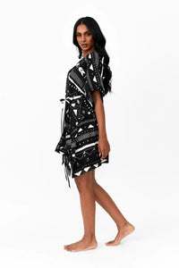 Possi the Label Zahlia Short Kimono Tribal - Black & Silver Splash Swimwear Clothing