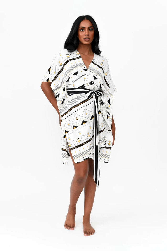 Zahlia Short Kimono Tribal - White - Possi the Label - Splash Swimwear  - Dec22, kimonos, possi the label, Womens - Splash Swimwear 