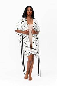 Possi the Label Zahlia Short Kimono Tribal - White Splash Swimwear Clothing