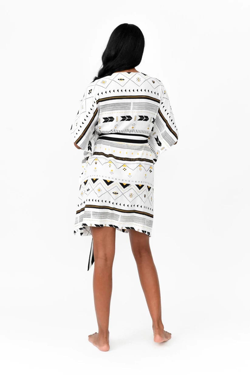 Possi the Label Zahlia Short Kimono Tribal - White Splash Swimwear Clothing