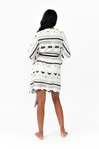 Possi the Label Zahlia Short Kimono Tribal - White Splash Swimwear Clothing