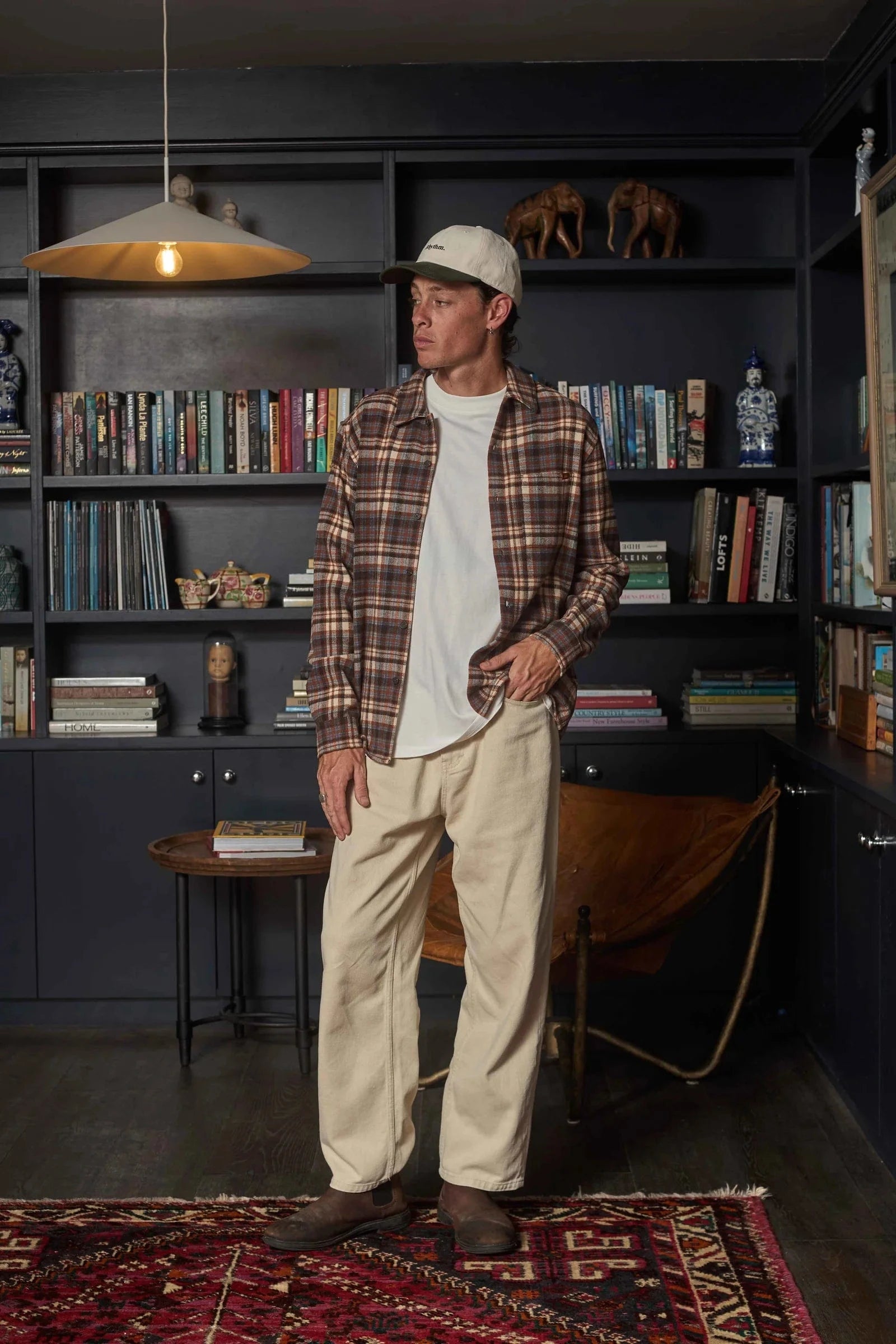 Rhythm Mens Albert Check Long Sleeve Shirt - Almond Rhythm Albert Check LS Shirt - Almond Splash Swimwear Mens